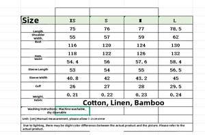 Detailed size chart for women long sleeve shirt with measurements and fabric info
