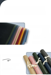 Macro shot of multi-color PU leather table mats showing soft texture and rolled storage