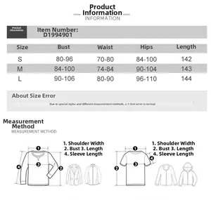 Size chart showing bust, waist, hip and length measurements for the deep V-neck dress