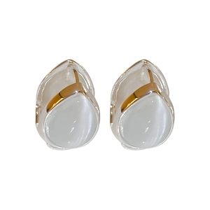 Elegant water drop cat eye stone earrings in gold finish with minimalist silver accents