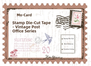 Detail von Washi-Tape im Vintage-Briefmarkendesign mit Pilz- und Poststempelmotiven