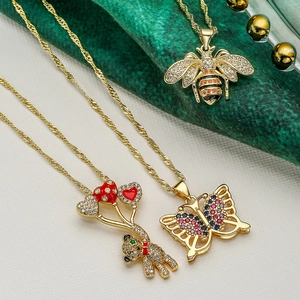 Animal Pendant Necklace Copper Gold Plated With Zirconia Bear Butterfly Bee Fashion Jewelry For Women