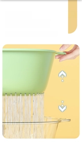 Detail of dual-layer kitchen drain basket set showing water separation function