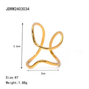 Gold stainless steel irregular flower ring featuring a hollow streamlined aesthetic design