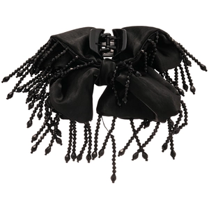 Pince à cheveux élégante en satin noir avec nœud et pampilles perlées pour femme