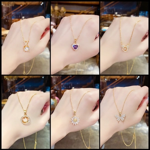 Elegant gold plated stainless steel necklaces set with crystal heart and butterfly pendants