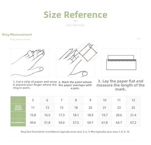 Detailed ring size guide and measurement instructions for wavy polished open rings