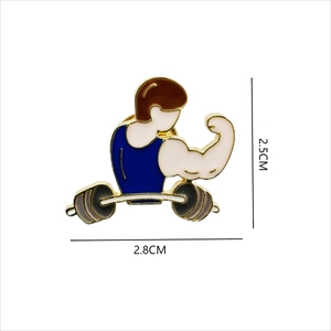 Detailed size view of weightlifter enamel pin showing dimensions of 2.8cm by 2.5cm