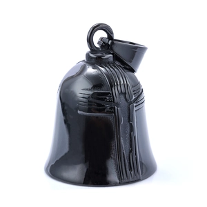 Polished black stainless steel motorcycle guardian bell with embossed cross design