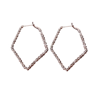 Silver geometric rhombus hoop earrings with a stylish twisted weave texture design