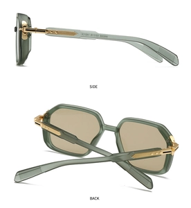 Vue détaillée des lunettes aviateur vertes montrant les branches et la structure du cadre
