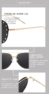Detail view of gold metal sunglasses featuring studded lens edges and reinforced hinges