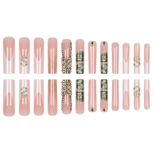 Faux ongles extra longs de forme cercueil avec signes dollar et strass luxueux