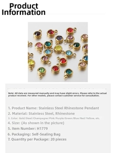 Close-up of 6mm stainless steel round birthstone pendants with colorful crystal rhinestones