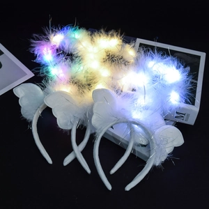 LED light-up feather angel wing headbands with colorful and warm white lighting effects