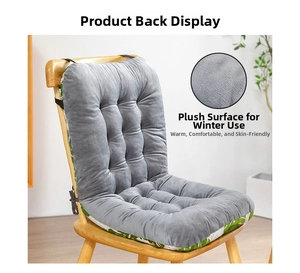 Gray plush one-piece chair cushion with high backrest and green botanical side pattern