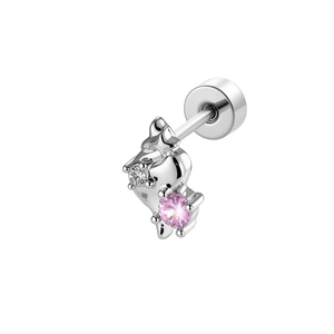 Delicate silver ice cream cone stud earring with pink and clear zircon crystals