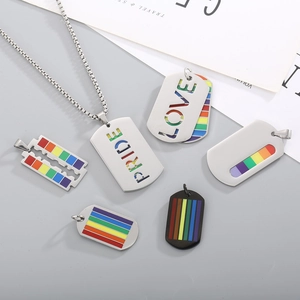 LGBTQ+ pride rainbow stainless steel dog tag necklaces set with PRIDE and LOVE engraving