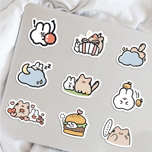 60Pcs cute cartoon cat and bunny stickers on a laptop for creative DIY decoration