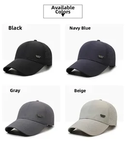 Detailed view of quick-dry baseball caps in four colors with laser-cut breathability holes
