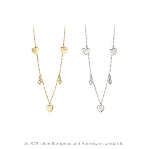 925 Sterling Silver Heart Pendant Necklace For Women Elegant Gold Plated Geometric Rhinestone Clavicle Chain Jewelry