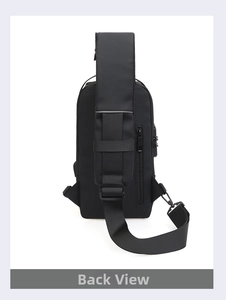 Back view of black anti-theft sling bag showing breathable shoulder strap and hidden pocket