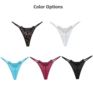 Lace floral thong color display showing leopard, white, blue, wine red and black styles