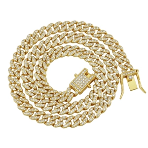 8mm gold-plated iced out Cuban link chain necklace with sparkling zircon crystals