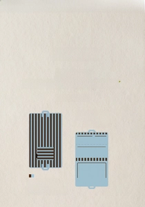 Detailed front and back views of a striped travel bag with sturdy top handles