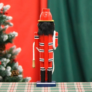 36cm wooden firefighter nutcracker figurine with red uniform and hanging gold decorations