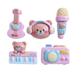 Set of 5 pink resin miniature bear musical instruments for DIY phone case crafts