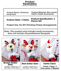 Detailed view of DIY Christmas floral accessories including elk antlers and Santa hats