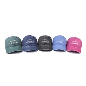 Distressed cotton baseball cap with Los Angeles embroidery in five vintage wash colors