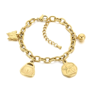 18K gold plated stainless steel bracelet with butterfly, lock, and cupid charms
