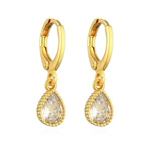 Minimalist gold-plated teardrop earrings featuring pear-shaped zircon and beaded detailing