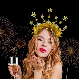 Festive gold starburst headband with tinsel stars for 2026 New Year party celebrations