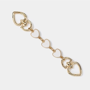 Golden pearl chain strap extender for handbags with white enamel heart-shaped charms