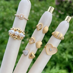 Adjustable Gold Plated Copper Rings With Zircon And Imitation Artificial Pearl Minimalist Fashion Jewelry For Women