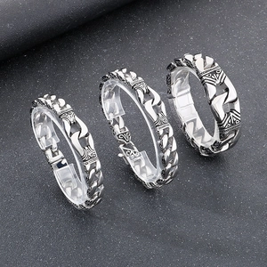 Retro vintage stainless steel totem bracelets for men with engraved chain links