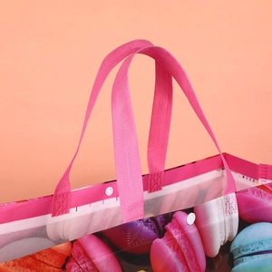 Large thickened non-woven tote bag with colorful macaron print and snap button closure