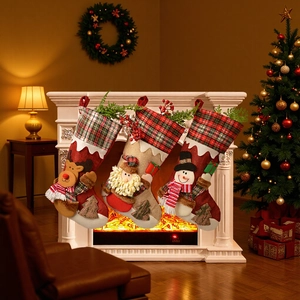 Christmas Stockings 3D Santa Claus Snowman Reindeer Pattern Linen Cloth Gift Bags For Xmas Fireplace Home Decor