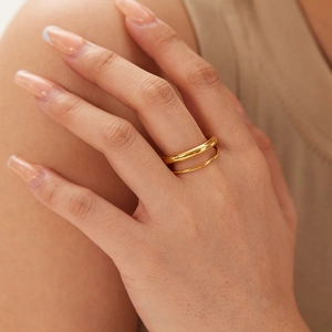 Double Layer Hollow Plain Band Ring Stainless Steel Gold Plated Non-Fading Minimalist Versatile Jewelry Gift Women