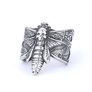 Gothic stainless steel ring featuring a detailed Death's-head Hawkmoth skull design