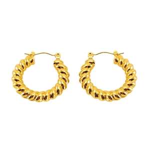 Retro hollow twisted rope hoop earrings in polished gold titanium steel finish