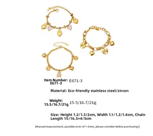 Detailed specs of 18k gold plated stainless steel bear and clover charm bracelets