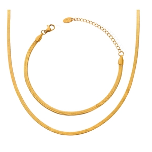 Polished Flat Herringbone Chain Necklace Minimalist Snake Bone Titanium Steel 18K Gold Plated Jewelry For Women Elegant