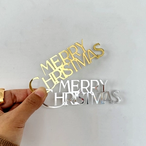 Merry Christmas Cake Topper Mirror Acrylic Snowflake Reindeer Holiday Party Decoration Dessert Insert Gold Silver