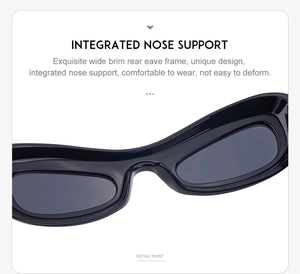 Detail of integrated nose support on black oval Y2K sunglasses for comfortable wear