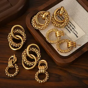 Retro Titanium Steel Hoop Earrings For Women Exaggerated Large Geometric Interwoven Circle Studs Fashion Jewelry