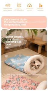 Detail showing plush inner lining and rabbit print on blue warm pet sleeping bag